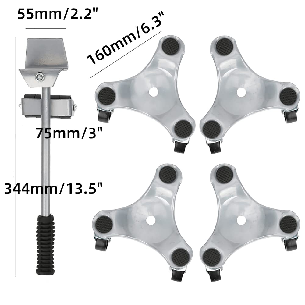 Tri-Dolly 6 pollici con rotelle, capacità di carico 400 kg, kit di sollevamento per spostamento mobili, carrello a 3 ruote facile spostare per spostare mobili pesanti