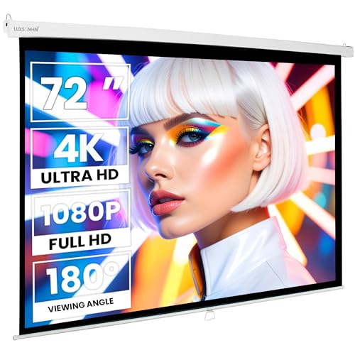 Manuelle Projektionsleinwand 183 cm (72 Zoll), 16:9 Pro, Luxscreen, mattweiße Oberfläche, hohe Helligkeit, für Projektor, kompatibel mit 4K, 1080p, Breitbildformat
