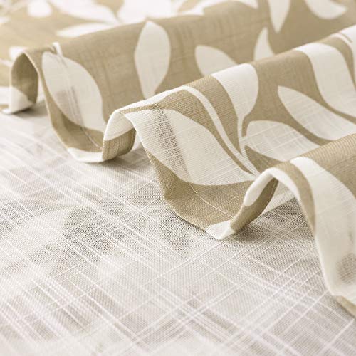 Image of Taupe White Leaf Sheer Curtains for Living Room 84 inch Length Sliding Door Curtains Khaki Print Glass Door Window Draperies Extra Wide Light Filtering Linen Textured Sheer Curtain Panels 100 inch w 1pcs