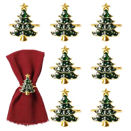 FEKIDO Christmas Napkin Rings Set of 8, Green Christmas Tree Metal Napkin Rings Holder Suitable for Christmas Thanksgiving Festival Holiday Table Dinner Decorations