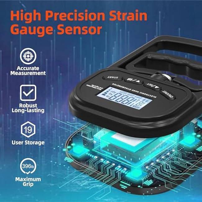 396lbs / 180kg Grip Strength Trainer, Rechargeable Electronic Hand Dynamometer, Digital Grip Strength Tester with LCD Display, Adjustable Hand Grip Dynamometer Hand Exercisers for Strength