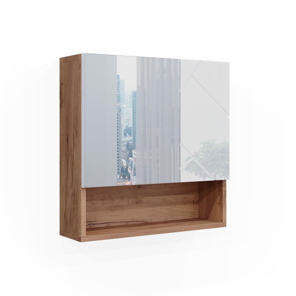 Vicco Bad Spiegelschrank Irma – Eiche/Weiß Hochglanz, 54 x 55 cm