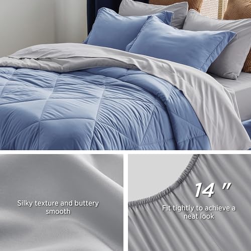 Image of Bedsure Twin XL Comforter - 5 Pieces Reversible Infinity Blue Bed in a Bag, Twin XL Bedding Comforter Set College Dorm Essentials with 1 Flat Sheet, 1 Fitted Sheet, 1 Pillowcase and 1 Pillow Sham