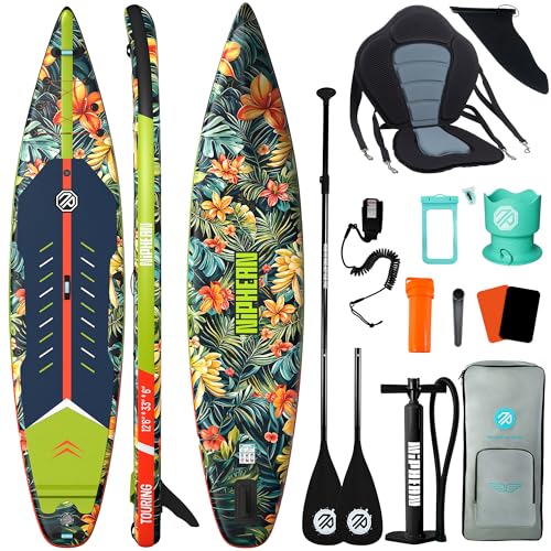 Niphean Tabla De Paddle Surf Hinchable De 380 Cm, Capacidad De 280 Kg, Tabla Padel Surf Touring con Accesorios Completos Y Kick Pad, Estable para Adultos Y Jóvenes, Ideal para Surf Principiantes