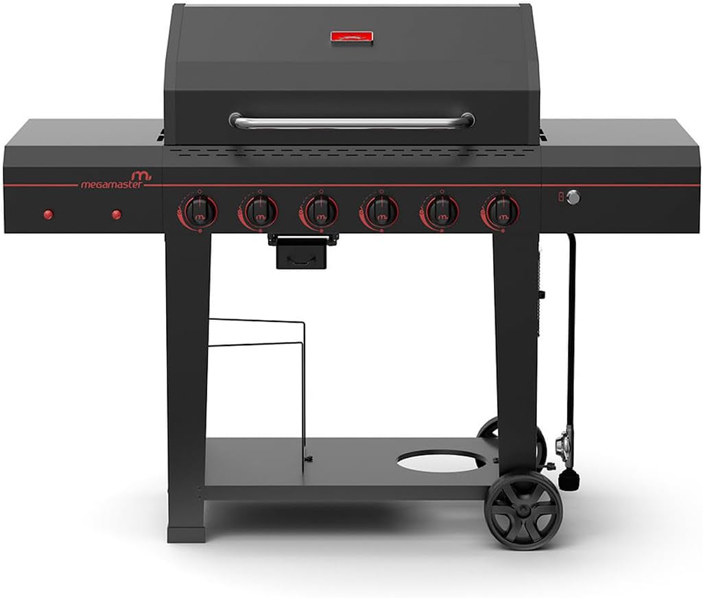 Megamaster 6-Burner Propane Barbecue Gas grill, Side Shelves With Hooks, for ...
