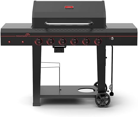 6-Burner Propane Barbecue Gas grill, Side Shelves With Hooks, for Camping, Outdoor Cooking, Patio, Garden Barbecue Grill, Open Cart With Side Tables, Black
