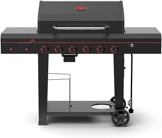 6-Burner Propane Barbecue Gas grill, Side Shelves With Hooks, for Camping, Outdoor Cooking, Patio, Garden Barbecue Grill, Open Cart With Side Tables, Black
