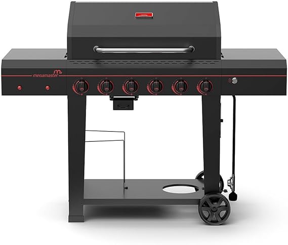 6-Burner Propane Barbecue Gas grill, Side Shelves With Hooks, for Camping, Outdoor Cooking, Patio, Garden Barbecue Grill, Open Cart With Side Tables, Black