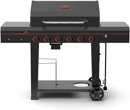 6-Burner Propane Barbecue Gas grill, Side Shelves With Hooks, for Camping, Outdoor Cooking, Patio, Garden Barbecue Grill, Open Cart With Side Tables, Black