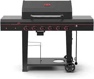 6-Burner Propane Barbecue Gas grill, Side Shelves With Hooks, for Camping, Outdoor Cooking, Patio, Garden Barbecue Grill, Open Cart With Side Tables, Black