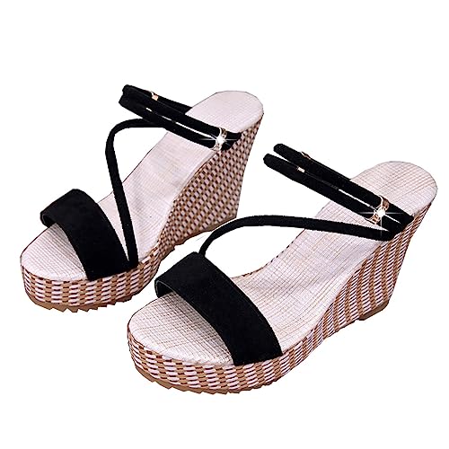 DekiI Orthopedic Sandals Sandals for Women, Platform Ankle Strap Womens Sandals Open Toe Wedge Sandals for Women Concise Casual Summer Orthopedic Sandals (Color : Black, Size : 6 US)