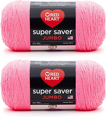 Red Heart Super Saver Jumbo Pretty N Pink Yarn - 2 Pack of 396g/14oz - Acrylic - 4 Medium (Worsted) - 744 Yards - Knitting/Crochet