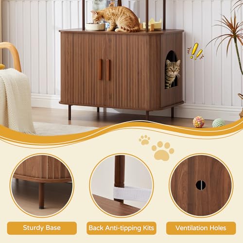 Image of 62 inch Sliding Door Hidden Cat Litter Box Enclosure with Shelves