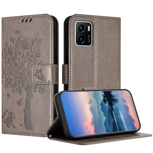 JayModCase Funda para Vivo Y15S 2021/Y10/Y15A/Y01, Carcasa Case Plegable Protector Función de Soporte Tarjetas Magnética Compatible con Vivo Y10 - Gris
