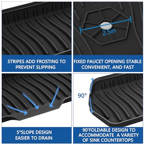 Image of Kitchen Sink Splash Guard Gen2-30 inch x 6'' Silicone Sink Mat Splash Guard fit for Countertop, Bathroom,Farmhouse,RV by EBIGIC (Black)