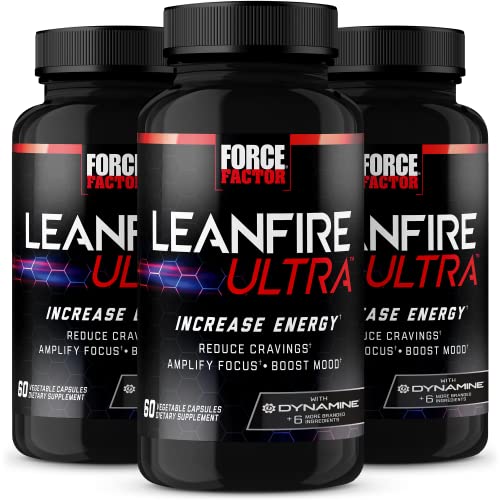 LeanFire Ultra Thermogenic Energy & Metabolism Booster, Mood & Focus Support with Green Tea Extract, L-Carnitine, and 5-HTP to Increase Energy and Reduce Cravings, Force Factor, 180 Capsules (3-Pack)
