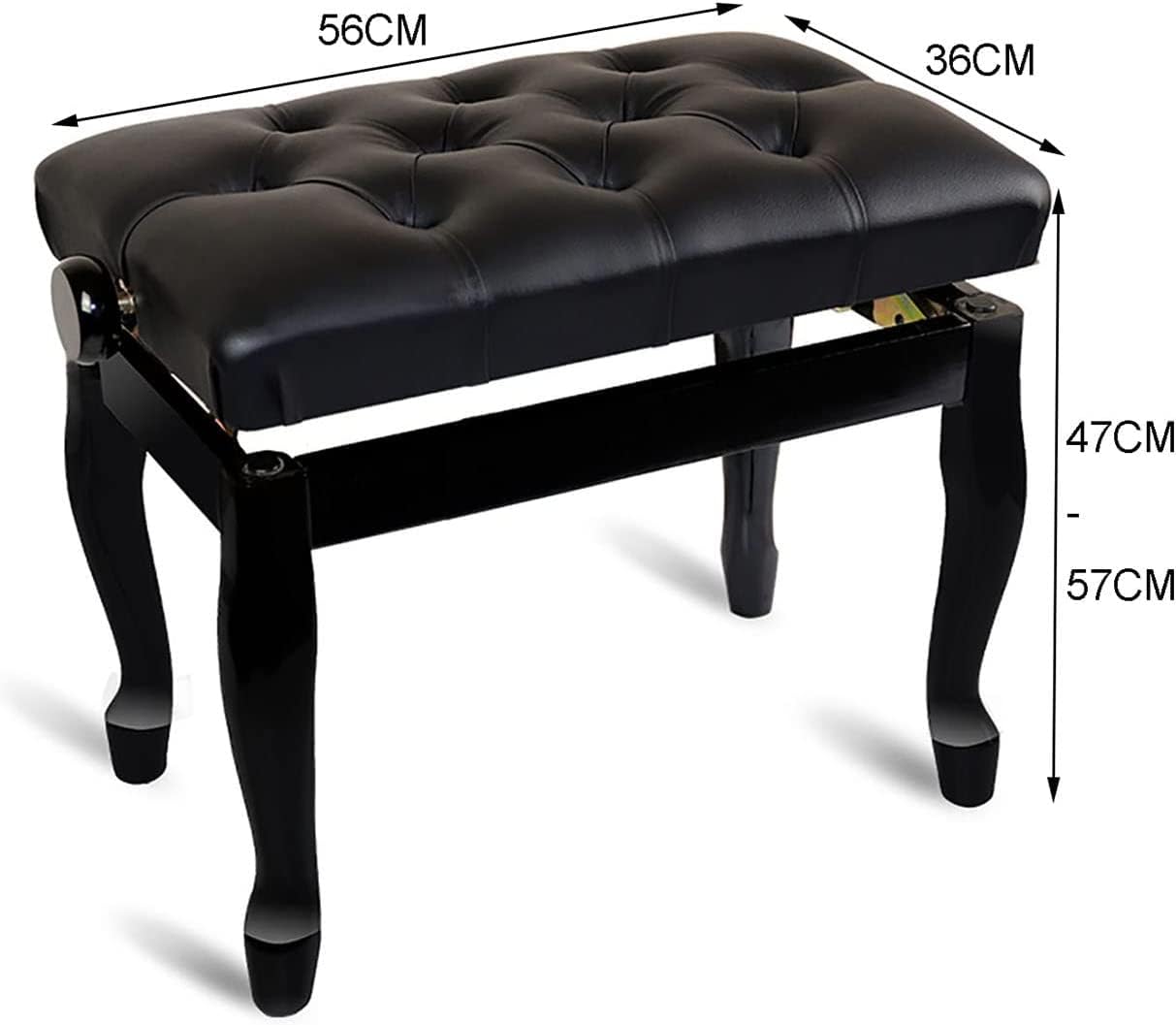 Taburete de Piano para Banquete Familiar, tocador, taburetes para Teclado Individual, Banco Duradero de Altura Ajustable con Estructura de Madera Maciza, 56 x 36 47-57 cm, Patas Curvas.