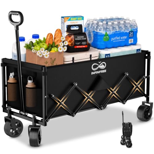INFINFREE 34 Extra Long Foldable Wagon with All Terrain Wheels 260 LBS Capacity - image 1