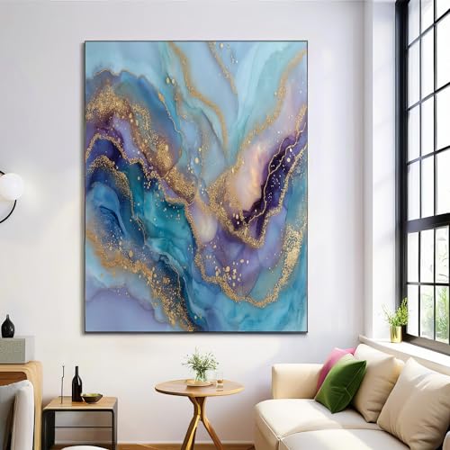 Art toile tableau marbre rose GDJSMIN avec finitions lignes dorées 70x100