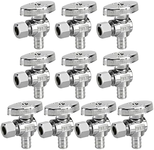 Pack Of 10) EFIELD Dual Outlet Angle Stop Valve, Multi-Turn, 1/2