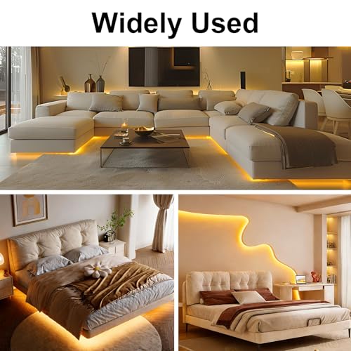 Image of COB LED Strip Light 40ft /12m (1 Roll) Warm White 3000K | High Lumen CRI 90+ with UL Listed Power Adapter Remote for Bedroom Counter Under Cabinet Kitchen Projects
