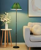 Black Pole Floor Lamp Simple Design Tall Lamp with Dark Green Shade Standing Lamp with LED Bulb for