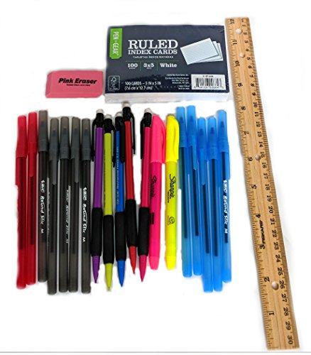 35 Item Back to School Supplies - High School, Middle School Bundle - 1" Binder, Tabs, Pouch, Folders, Notebooks, Filler and Graph Paper, Ruler, Pens, Pencils, Eraser, Highlighters, Note Cards