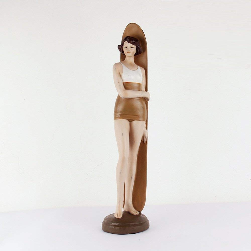 Statue fille surf résine mignonne : cadeau artistique idéal pour couple et famille