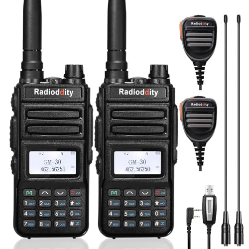 Radioddity GM-30 GMRS Radio Handheld 5W Long Range, GMRS Repeater Capable, 11 NOAA Channels, Display SYNC. Ideal for Off-Road Overlanding. Includes Programming Cable, 15.5” High Gain Antenna, 2 Pack