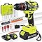 VOERJIA Perceuse Visseuse Sans Fil 21V, Perceuse Percussion Brushless avec 2 Batteries 2000mAh, 65Nm Couple Max, 20+3 Réglages de Couple, 2 Vitesses, LED, Mandrin 10mm, 46 Accessoires et Valise