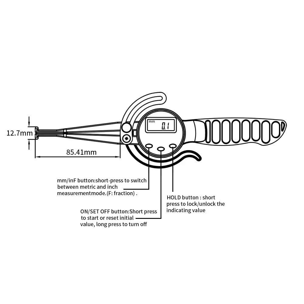 Calibrador exterior interior Digital fracción/mm/in calibrador for carpintería(Inside 12.7-165mm H)