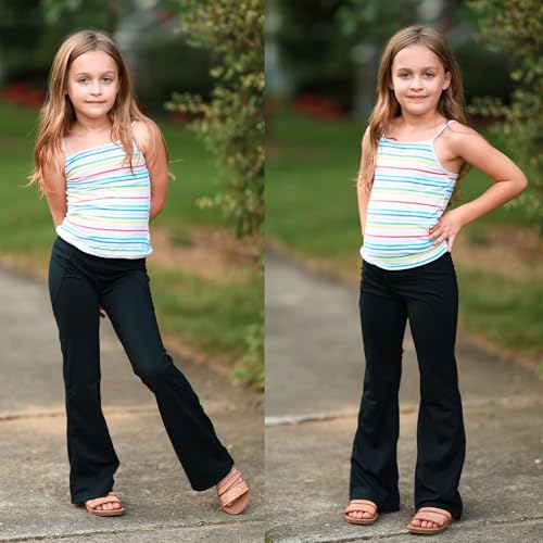 BIG ELEPHANT Girl's Flare Leggings with Pockets, Kids Bootcut Yoga Pants, High Waisted Bell Bottoms for Dance2