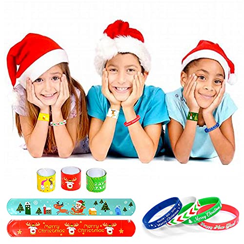 Vkten 48Pcs Christmas Party Favors Silicone Bracelets Slap Bracelets Assorted Christmas Wristbands For Kids Girls Boys Toddlers Christmas Stocking Stuffers Gifts #TOP6