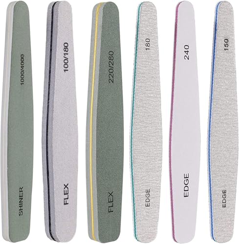 Beauté Secrets Korean Sand Paper 6pcs Nail Files Set for Manicure, Nail Buffer Files Block Coarse Washable Nail Polisher Double Sided Nail Shaper Emery Boards for Acrylic & Natural Nail 100/150/180/220/240/280/1000/4000 Grid