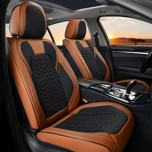 Image of Coverado Car Seat Cover, Front Seat Cover, 2PCS Car Seat Protector, Seat Covers for Cars, Breathable Faux Leather Car Seat Cushion, Car Seat Protector, Brown Car Seat Covers Fit Most Vehicles