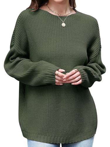 Sweaters for Women Oversized Sweater Dress Long Sleeve Tops Shirts Trendy Casual Loose Tunic Crewneck Sweatshirt Christmas Outfits Fall Fashion Winter Clothes Plus Size Womens Clothing 2025 Green M2