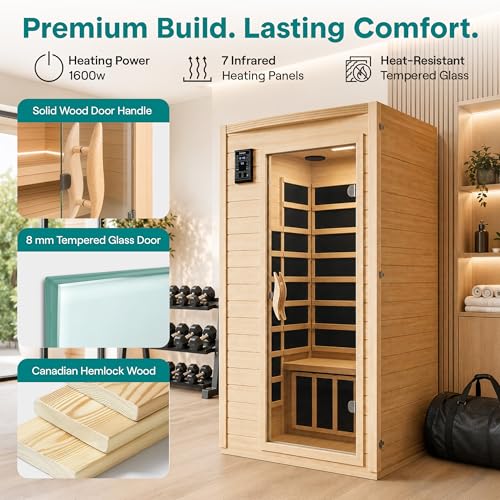 SereneLife 1-2 Person Low EMF FAR Infrared Sauna for Home, Red Light Therapy, 7-Color Chromotherapy & Bluetooth Speaker, Indoor Dry Heat Sauna up to 149°F - image 7