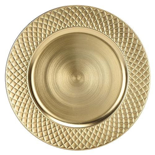 CAMOFOXIN 33 cm Platzteller, 6 Stück, antike Platzteller, Großpackung für Hochzeit, runde Abendessen Ladegeräte für Party, Geburtstag (Gold)