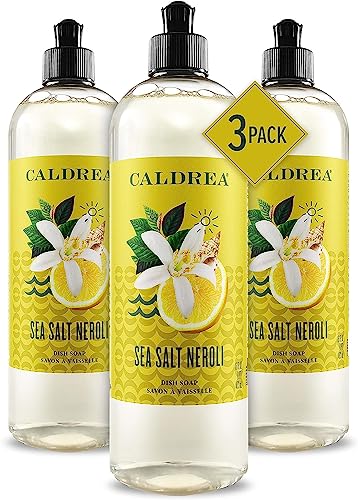 Image of Caldrea Dish Soap, Biodegradable Dishwashing Liquid made with Soap Bark and Aloe Vera, Sea Salt Neroli, 16 oz , 3 Pack