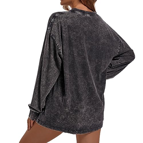 BINTEHGS Crewneck Oversized Long Sleeve Shirts for Women Loose Fit Vintage Acid Wash Tshirt Basic Solid Color Tee Sweatshirt4