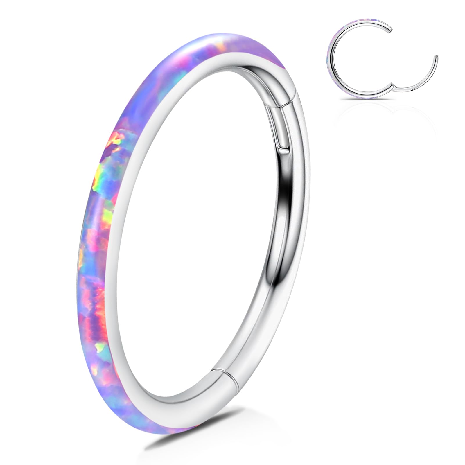 WBRWP 316L Stainless-Steel Piercing-Ring Hinged Nose-Rings-Hoop with Zircon/Opal 14G 16G 18G 20g Body Pierecing Ring Segment Clicker Lip Rings