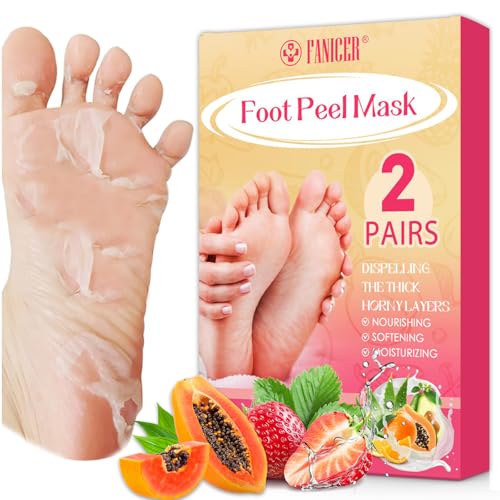 2 Pares Mascarilla Pies Exfoliante, Máscara Pies Peeling, Calcetines Exfoliantes, Foot Peel Mask para Secos y Agrietados, Reparar el Talón Agrietado y Muerto(Naranja + Fresa)