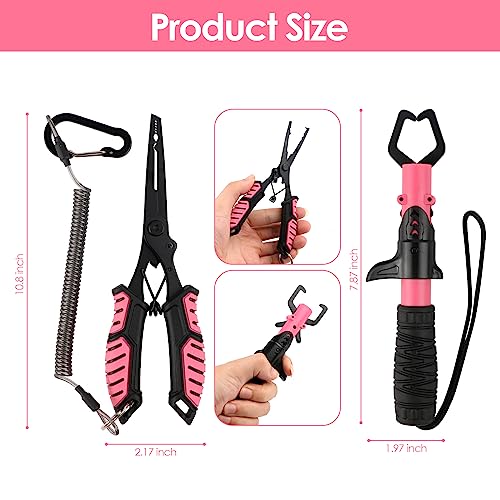 Image of mouhike Fishing Pliers Fish Lip Gripper Fishing Tool Kit Muti-Function Saltwater Fishing Line Cutter Hook Remover with Sheath Lanyard, Fly Ice Fishing Gear Fishing Gifts for Men Women