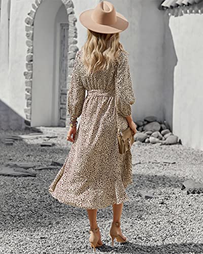 Roll Up Fashion Women's Girls Spring Summer Floral Midi Dress Ruffle Hem Puff Sleeves Cute Trendy Dresses4