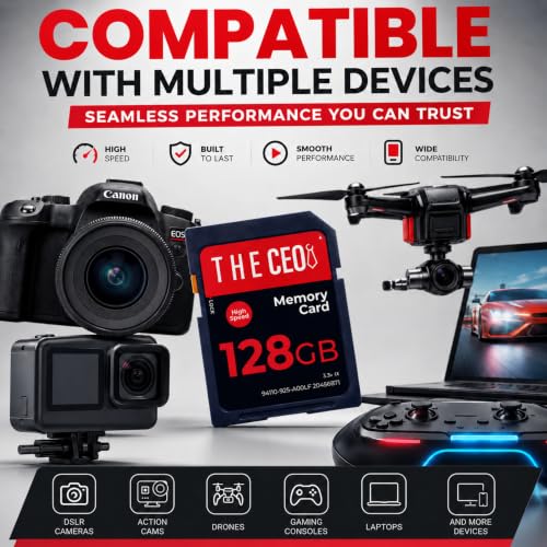 Image of THE CEO SD Card for Camera 128GB Class 10 Memory Card UHS-I Compatible