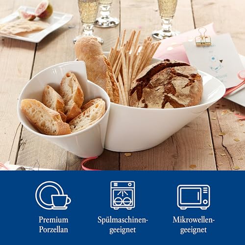 Villeroy & Boch - Newwave Eye-Catcher Doppelschale, Spülmaschinenfest, Mikrowellensicher, Salatschüssel, Schale, Obstschale, Snackschale, Geschirr Weiß, Groß, Premium Porzellan