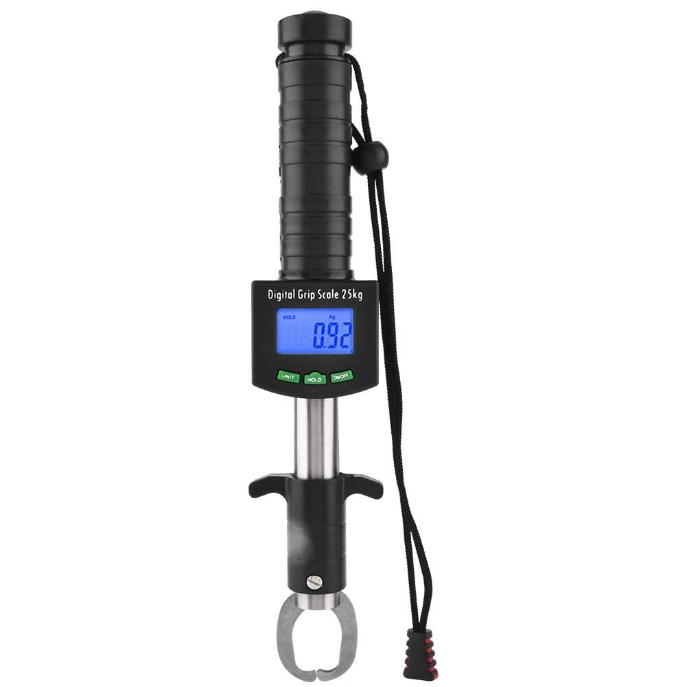 3 in 1 Digital Fish Grip Scale,25kg/55lb Fish Lip Grabber Fish Lip Grip with 1M Tape Measure ?¨º?¡ìBlack)