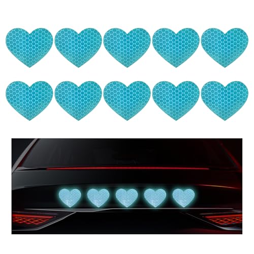 Image of 10PCS Vinyl Decal for Cars, High Intensity Reflective Sticker Night Safety Sign Bumper Decals, Waterproof Grid Vinyl Stickers Scratch Cover for Auto Window Laptop (Heart, Green)