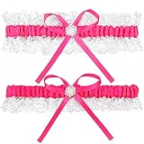 MERRYJULY Bridal Garters For Bride White Lace Women Wedding Bridal Garter Belt Set Leg Prom Garters (Hot Pink, Free Size)
