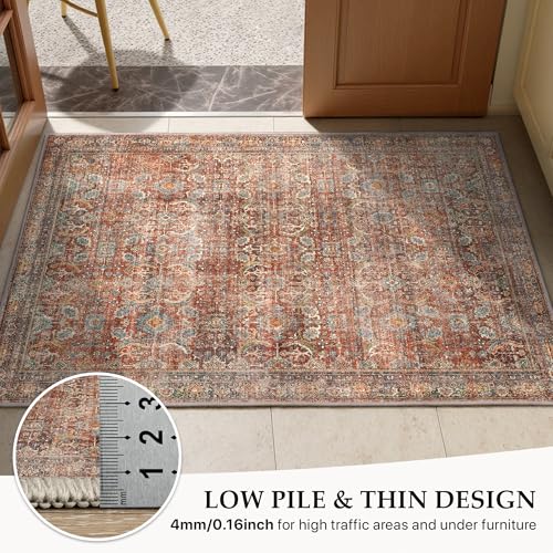 GENIMO 2x5 Runner Rugs for Hallway, Machine Washable Non Slip Vintage Rugs, Low Pile Lightweight Soft Print Rug for enrtyway, Corridor, Home Office, Kitchen, Terracotta Indigo